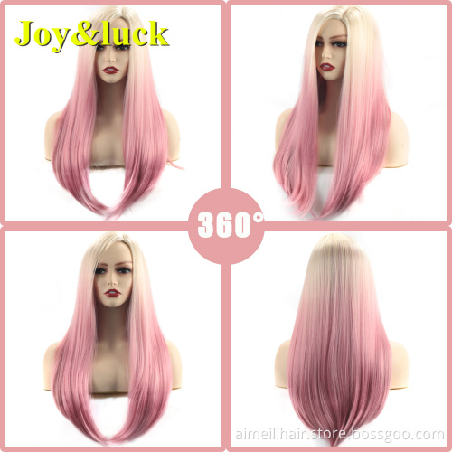 26inch Long Wholesale Price Women Wig Cosplay Or Party Use Natural Silky Straight  Blonde Ombre Pink Sexy Synthetic Ladies Hair